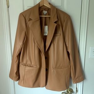 Caramel vegan leather blazer, A New Day